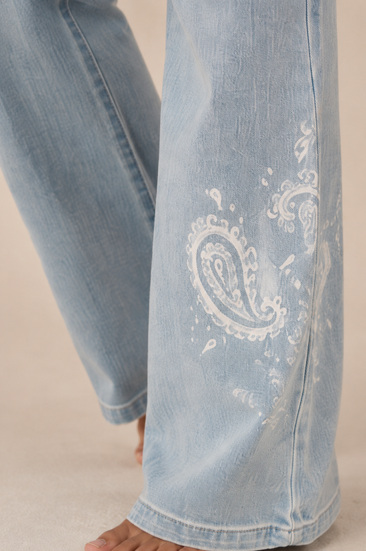 "Paisley Sapphire" Flared Jeans