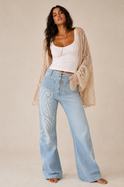 "Paisley Sapphire" Flared Jeans
