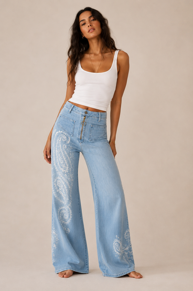 "Paisley Sapphire" Flared Jeans