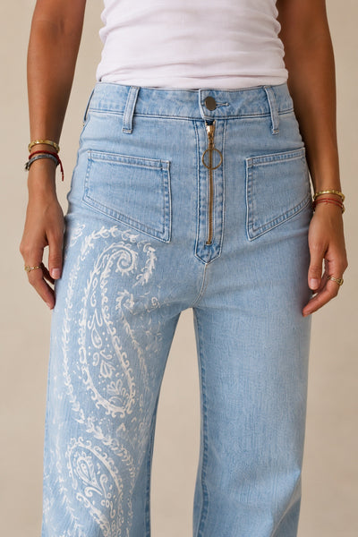 "Paisley Sapphire" Flared Jeans