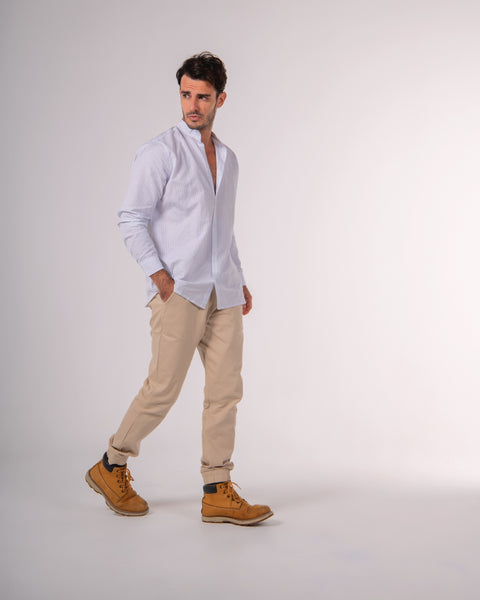 Collarless Linen Shirt