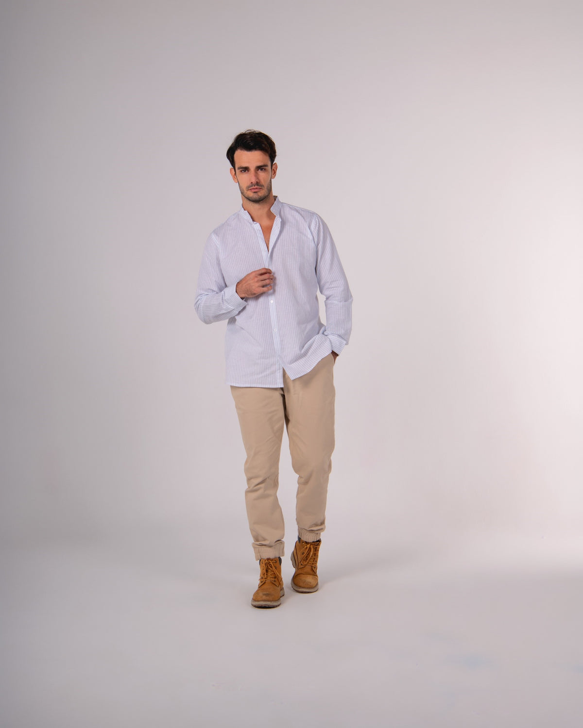 Collarless Linen Shirt