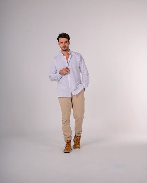 Collarless Linen Shirt