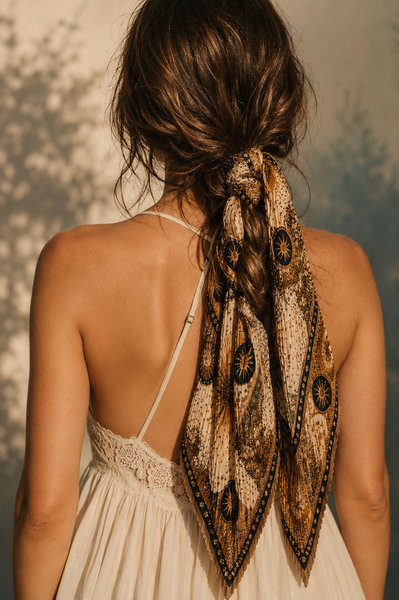 "Sunkissed" Pleated Silk Satin Bandana/Scarf