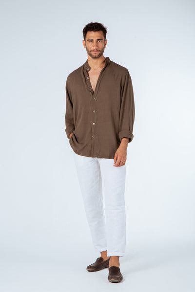 Collarless Linen Shirt