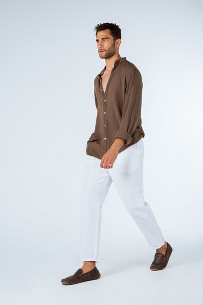 Collarless Linen Shirt