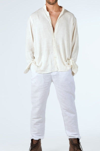 Collarless Linen Shirt