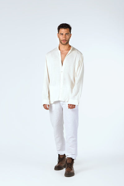 Collarless Linen Shirt